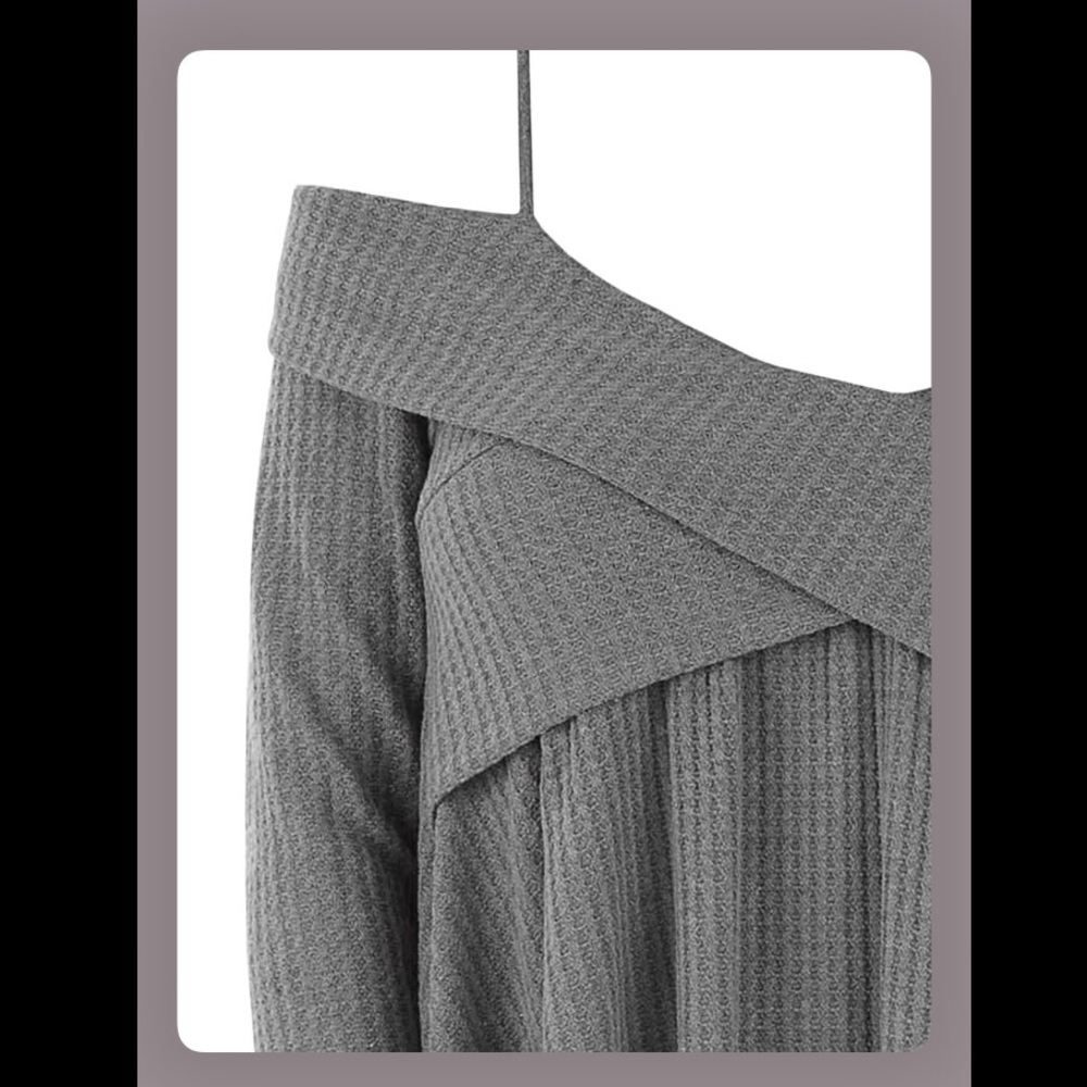 Gray Cross-Wrap Cold Shoulder Tunic - Picture 6 of 8